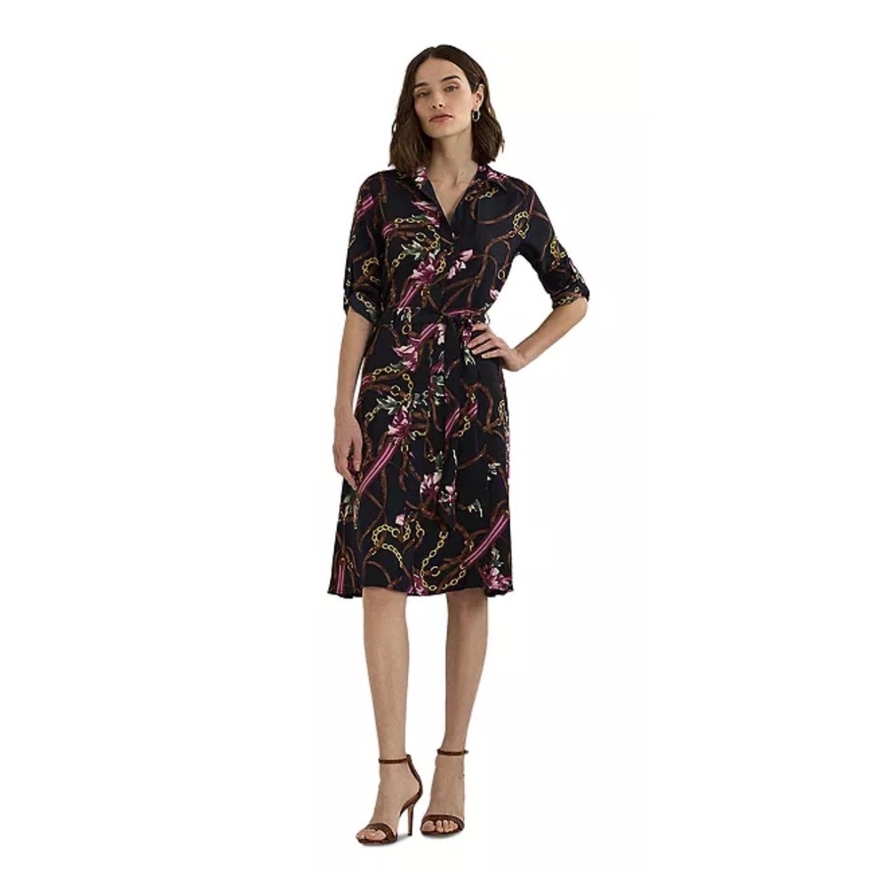 Ralph Lauren Navy‎ Floral Equestrian 18W Belted Shirtdress bridle Scarf purple